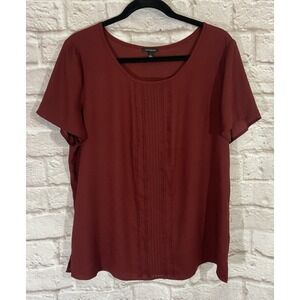 Ann Taylor Pleated Front Top Large Burgundy Wine Maroon Relaxed Pullover Shirt
